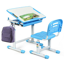 Load image into Gallery viewer, Gymax Height Adjustable Children&#39;s Desk Chair Set Multifunctional Study Drawing Blue
