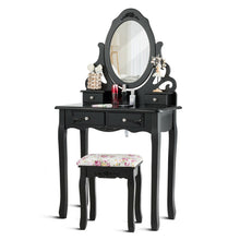Load image into Gallery viewer, Gymax Vanity Makeup Dressing Table Stool Set w/ Mirror&amp; 4 Drawers &amp; Rose Cushion Black
