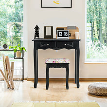 Load image into Gallery viewer, Gymax Vanity Makeup Dressing Table Stool Set w/ Mirror&amp; 4 Drawers &amp; Rose Cushion Black
