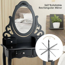 Load image into Gallery viewer, Gymax Vanity Makeup Dressing Table Stool Set w/ Mirror&amp; 4 Drawers &amp; Rose Cushion Black
