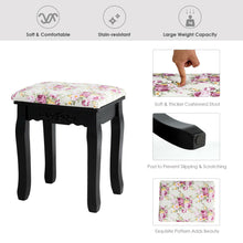 Load image into Gallery viewer, Gymax Vanity Makeup Dressing Table Stool Set w/ Mirror&amp; 4 Drawers &amp; Rose Cushion Black
