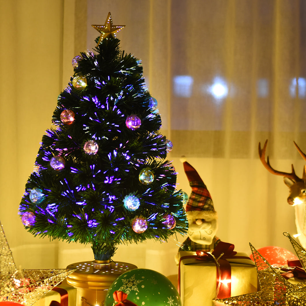 Gymax 3Ft Pre-Lit PVC Christmas Tree Fiber Optical Firework Holiday Decor