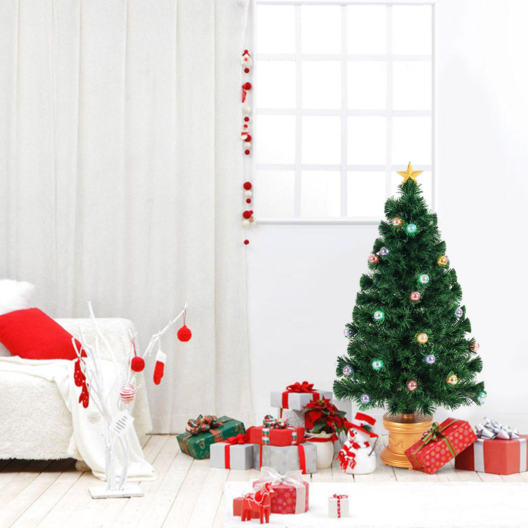 Gymax 4Ft Pre-Lit PVC Christmas Tree Fiber Optical Firework Holiday Decor