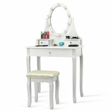 Load image into Gallery viewer, Gymax 3 Drawers Bedroom Vanity Makeup Dressing Table Stool Set Lighted Mirror W/10 LED Bulbs
