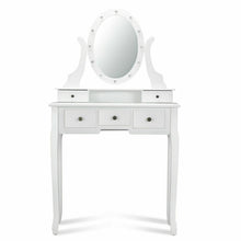 Load image into Gallery viewer, Gymax 5 Drawers Bedroom Vanity Makeup Dressing Table Stool Set Lighted Mirror W/12 LED Bulbs
