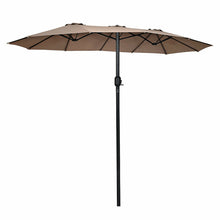 Load image into Gallery viewer, Gymax 15&#39; Twin Patio Umbrella Double-Sided Outdoor Market Umbrella with Crank Tan

