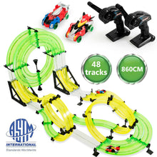 Load image into Gallery viewer, Gymax Autoflier Kids RC Rail Car Race Track Set 28.5ft 3D Track Speed Booster Playset
