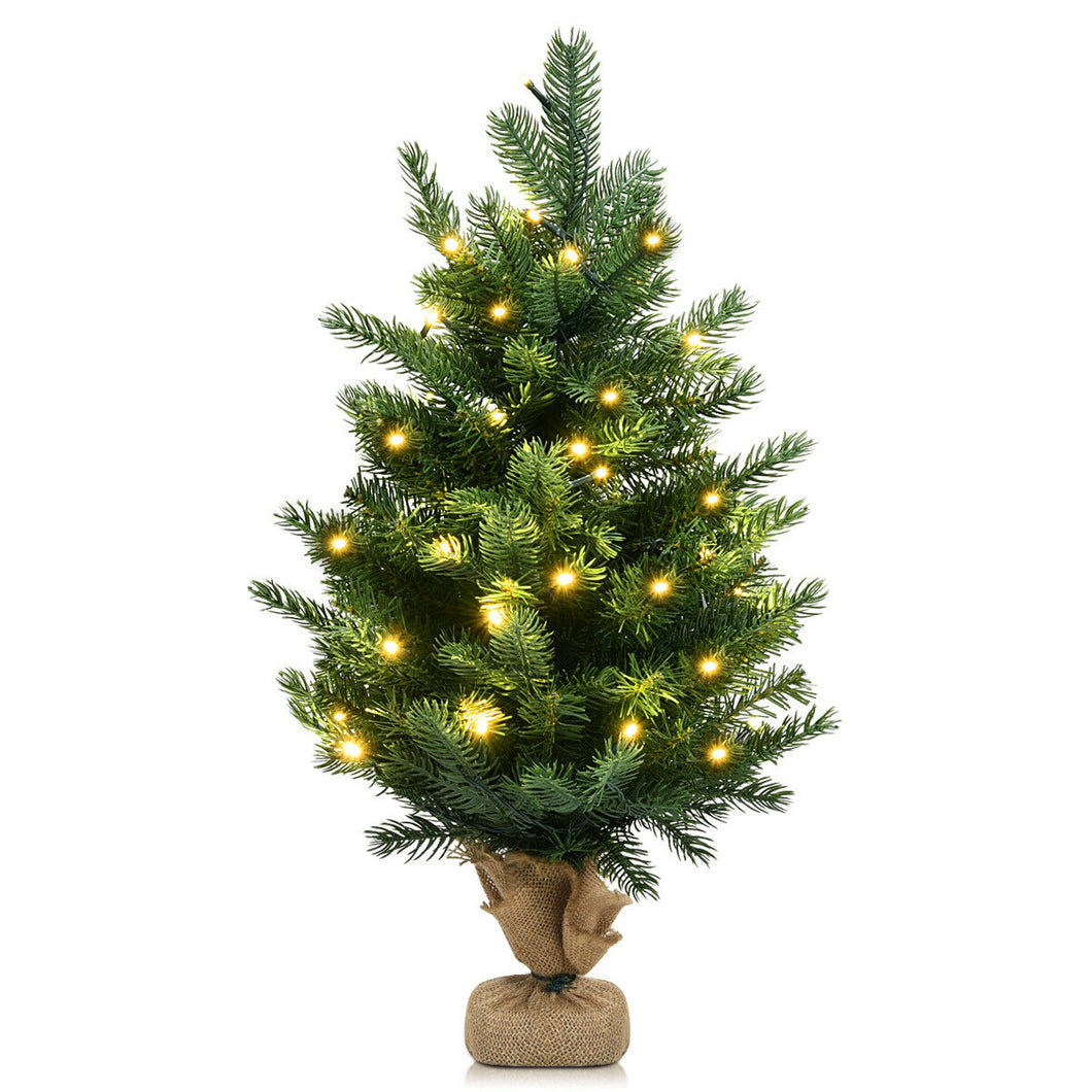 Gymax 24'' Mini Artificial Christmas Tree Tabletop Pre-Lit LED Fir Tree with 35 Lights & Timer