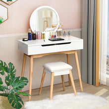 Load image into Gallery viewer, Gymax Makeup Vanity Table Set w/Round Mirror &amp; 2 Sliding Drawers Dressing Table Black/White
