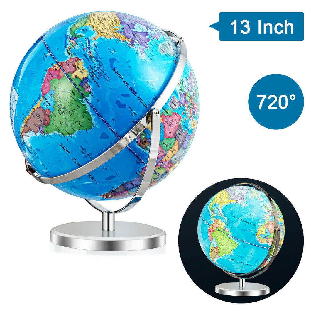 Gymax 13'' Illuminated World Globe 720 Degree Rotating Education Cartography Map W/ LED