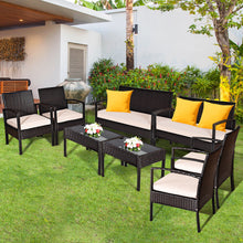 Load image into Gallery viewer, Gymax 8PCS Patio Rattan Set Cushioned Sectional Sofa Glass Table
