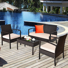 Load image into Gallery viewer, Gymax 4PCS Patio Rattan Set Cushioned Sectional Sofa Glass Table
