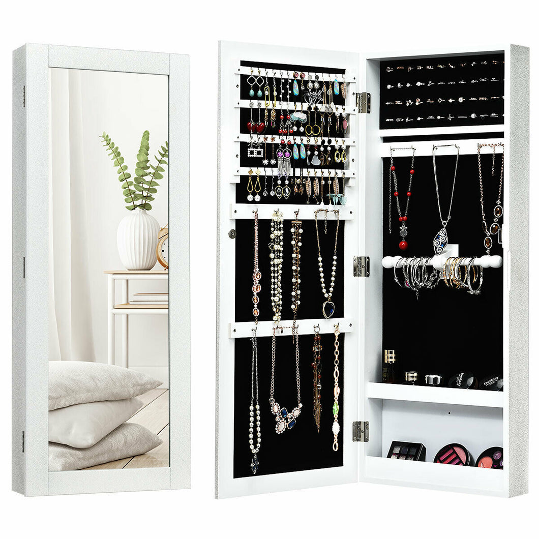 Gymax Jewelry Cabinet Wall Mounted Mirrored Armoire Storage Organizer