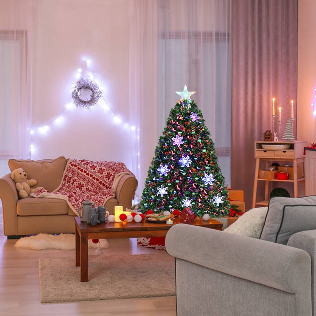 Gymax Pre-lit Fiber Optic 4'Artificial Christmas Tree 18 LED Lights Snowflakes Star Decoration