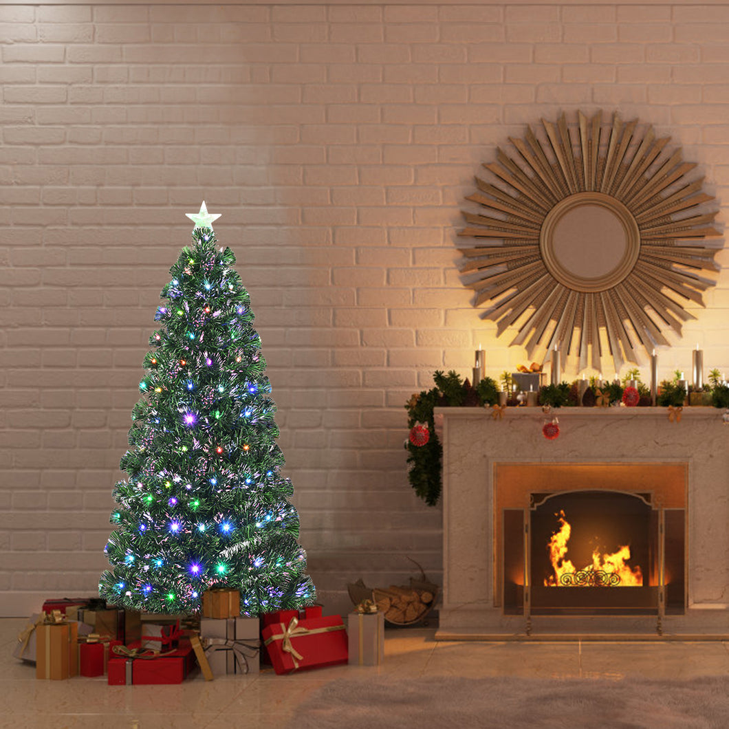 Gymax Fiber Optic 5' PVC Artificial Christmas Tree LED Lights Metal Stand